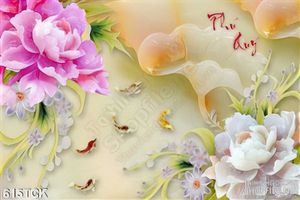 Tranh hoa mẫu đơn giả ngọc 3d