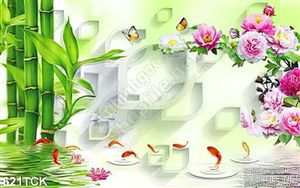 Tranh cá chép 3d và hoa mẫu đơn in uv
