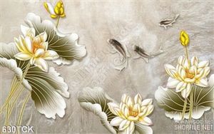 Tranh cá chép và hoa sen vẽ tay 3d