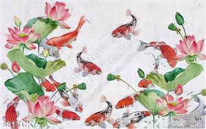 Tranh vẽ cá chép hoa sen đẹp 3d