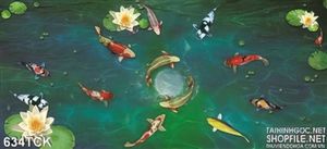 Tranh cá chép bơi quanh hòn ngọc sáng 3d đẹp