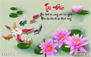 Tranh cá chép tài đức và đóa hoa sen wall