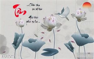 Tranh hoa sen và chữ tâm tinh tế in wall