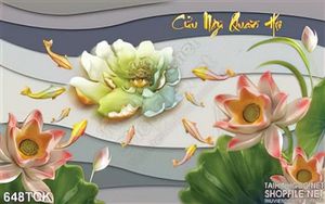 Tranh cá chép cửu ngư quần hội giả ngọc đẹp