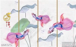 Tranh cá đá màu đẹp in 3d giấy dán tường
