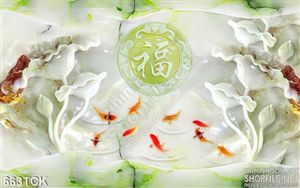 Tranh cá chép hoa sen giả ngọc 3d wall