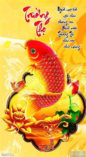 Tranh cá chép vàng trường thọ in uv