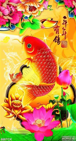 Tranh cá chép vàng bay lên trời in wall