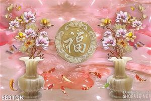 Tranh giả ngọc bình hoa và cá chép 3d