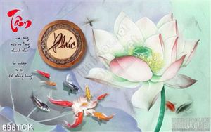 Tranh cá chép chữ tâm chữ phúc 3d