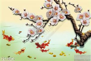 Tranh cá hoa đào giả ngọc và cá chép