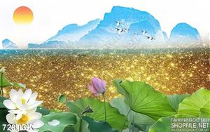 Tranh hoa sen và cánh đồng psd