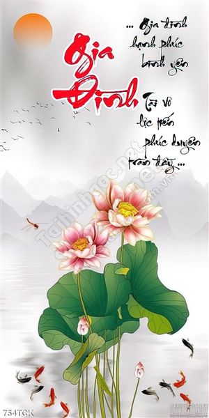 Tranh gia đình hoa sen uv file psd