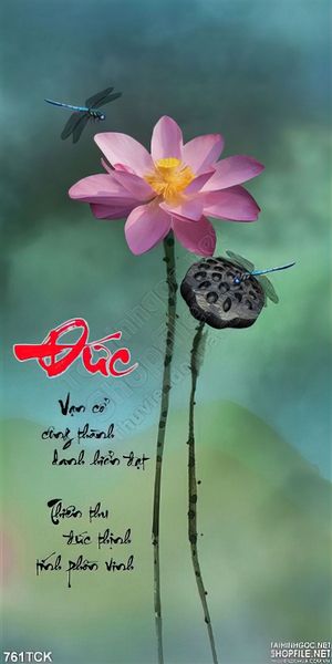 Tranh đức hoa sen khổ dọc 3d in uv file psd