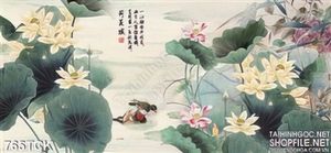 Tranh khổ nganh hoa sen sơn dầu in uv