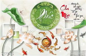 Tranh cha mẹ chữ phúc hoa sen giả ngọc