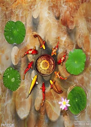 Tranh decor cá chép wall 3d