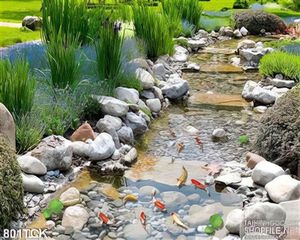 Tranh in uv con suối nhỏ và cá chép