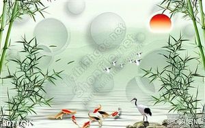 Tranh 3d cá chép và cây tre