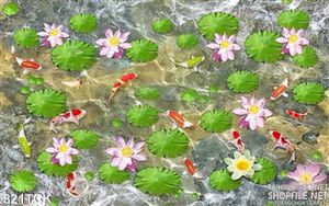 Tranh hoa sen và cá chép đẹp in uv