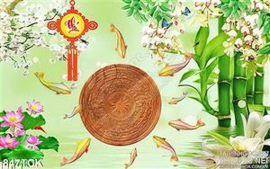 Tranh cây sống đời 3d và cá koi