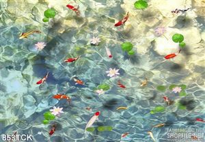 Tranh cá koi bơi lội dưới nước đẹp