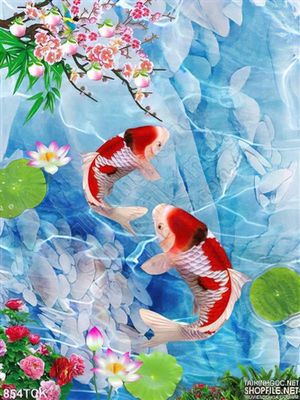 Tranh cá chép chơi đùa 3d
