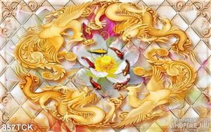 Tranh sen koi rồng phụng sum vầy đẹp in uv