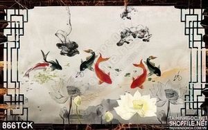Tranh cá chép vẽ sơn dầu bơi lội