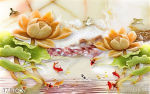 Tranh hoa sen giả ngọc và cá chép nhảy tung tăng