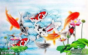 Tranh hoa sen và cá chép psd ấn tượng in uv