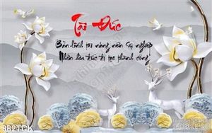 Tranh tài đức hoa sen và con nai