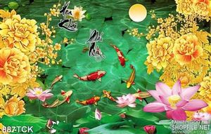 Tranh cá koi dưới ánh trăng in uv