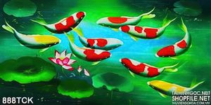 Tranh koi vẽ tay nghệ thuật in uv