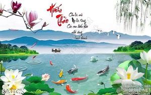 Tranh sơn thủy hiếu thảo cá chép 3d và hoa sen in uv