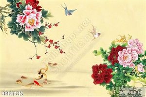 Tranh hoa mẫu đơn cá chép 3d