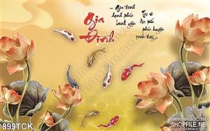 Tranh gia đình hoa sen giả ngọc đẹp