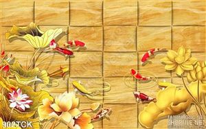 Tranh hoa sen mạ vàng và đán cá koi in uv