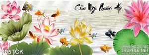 Tranh sen đỏ cửu ngưu quần hội in uv wall