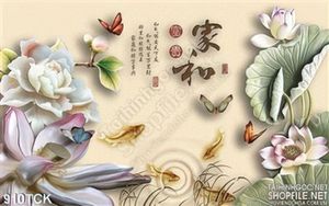Tranh 3d hoa sen giả ngọc in uv cá chép
