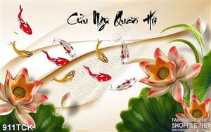 Tranh koi và sen giả ngọc 3d cửu ngư wall