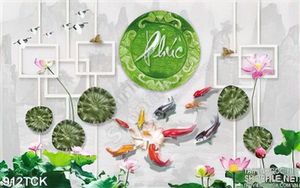 Tranh sen  và cá chép chữ phúc giả ngọc