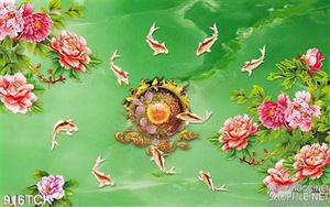 Tranh cá chép vàng và hoa mẫu đơn