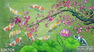 Tranh vẽ hoa đào và cá chép wall