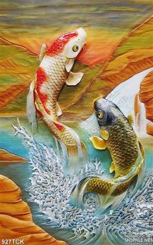 Tranh cá chép hóa rồng giả ngọc