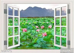 Tranh cửa sổ hồ sen 3d in uv