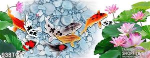 Tranh chép bơi và hoa sen đẹp