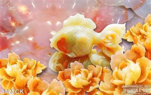Tranh cá vàng giả ngọc hoa mẫu đơn