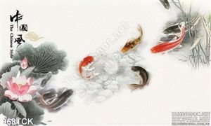 Tranh cá chép và hoa sen chữ thư pháp