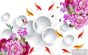 Tranh 3d cá chép hoa mẫu đơn